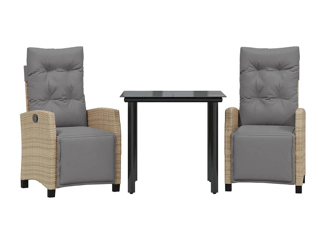 3-delige Tuinset met kussens poly rattan gemengd beige