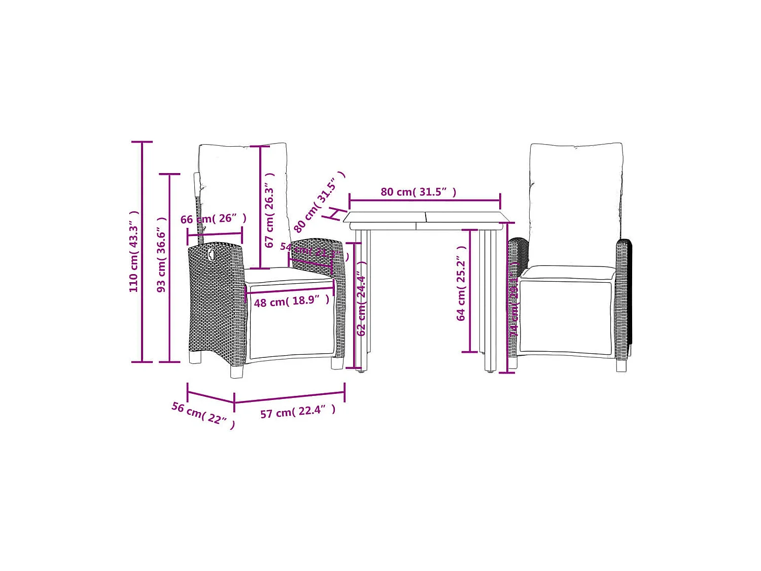 3-delige Tuinset met kussens poly rattan gemengd beige