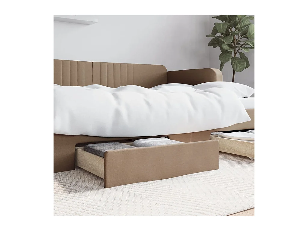 Bedlades 2 st bewerkt hout en kunstleer cappuccinokleurig