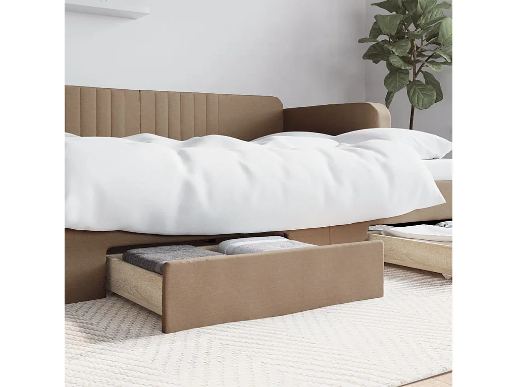 Tiroirs de lit 2 pcs cappuccino bois d'ingénierie et similicuir