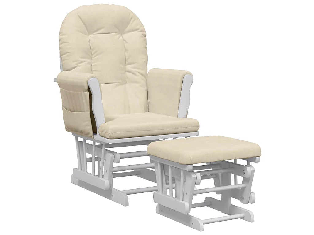 Chaise berçante avec repose-pied Blanc crème Tissu