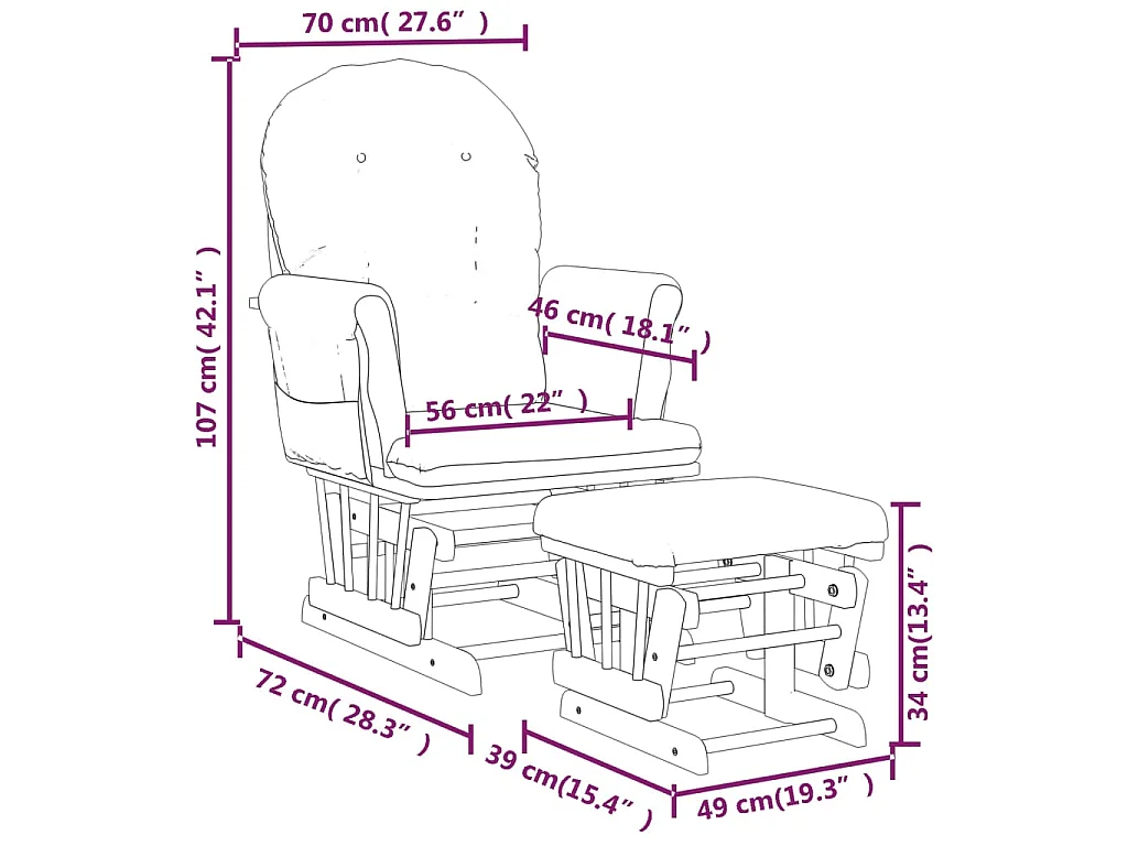 Chaise berçante avec repose-pied Blanc crème Tissu