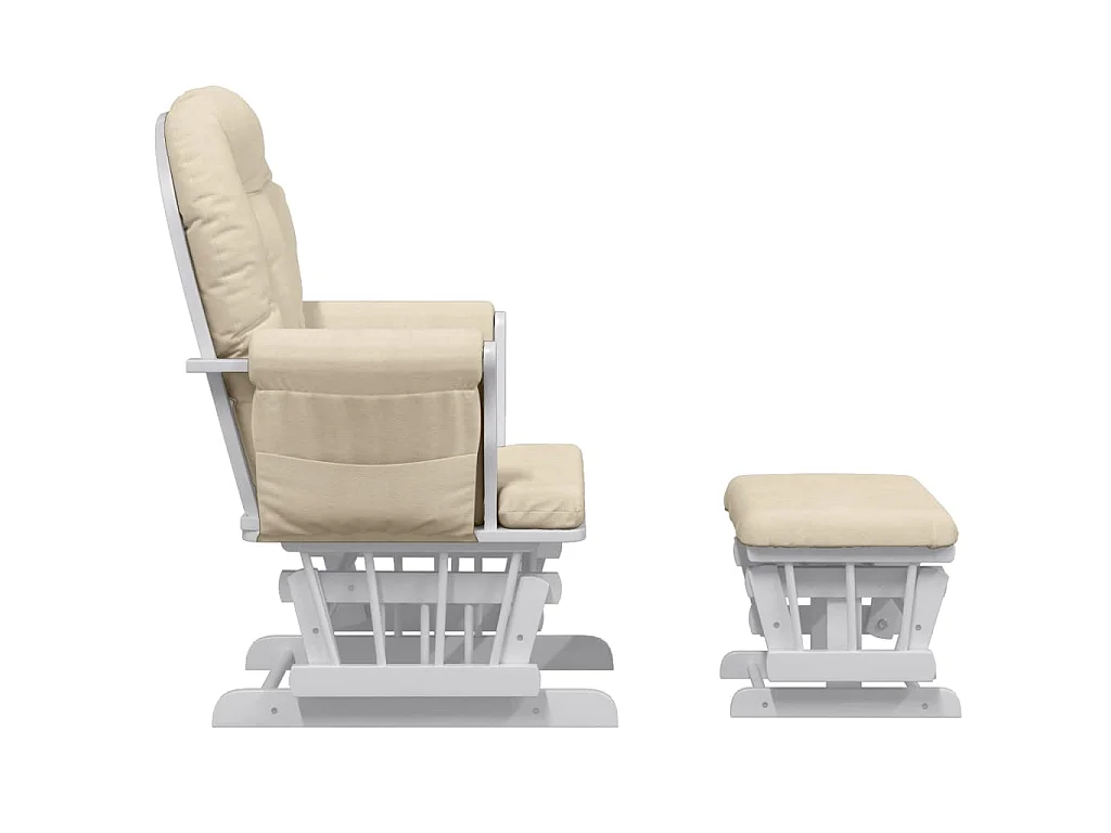 Chaise berçante avec repose-pied Blanc crème Tissu