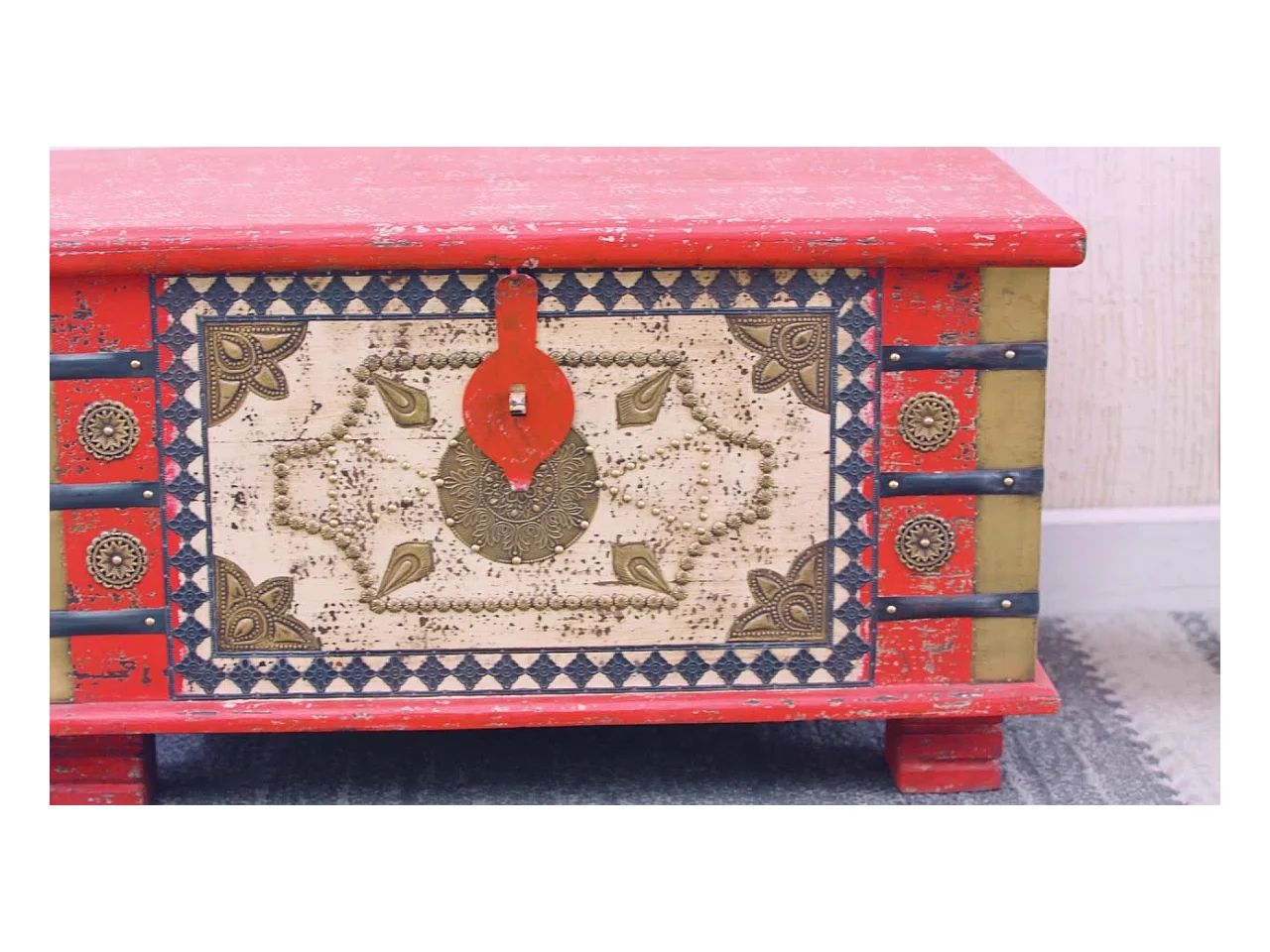 Coffre de rangement Bois de manguier rouge 80 x 40 x 45 cm