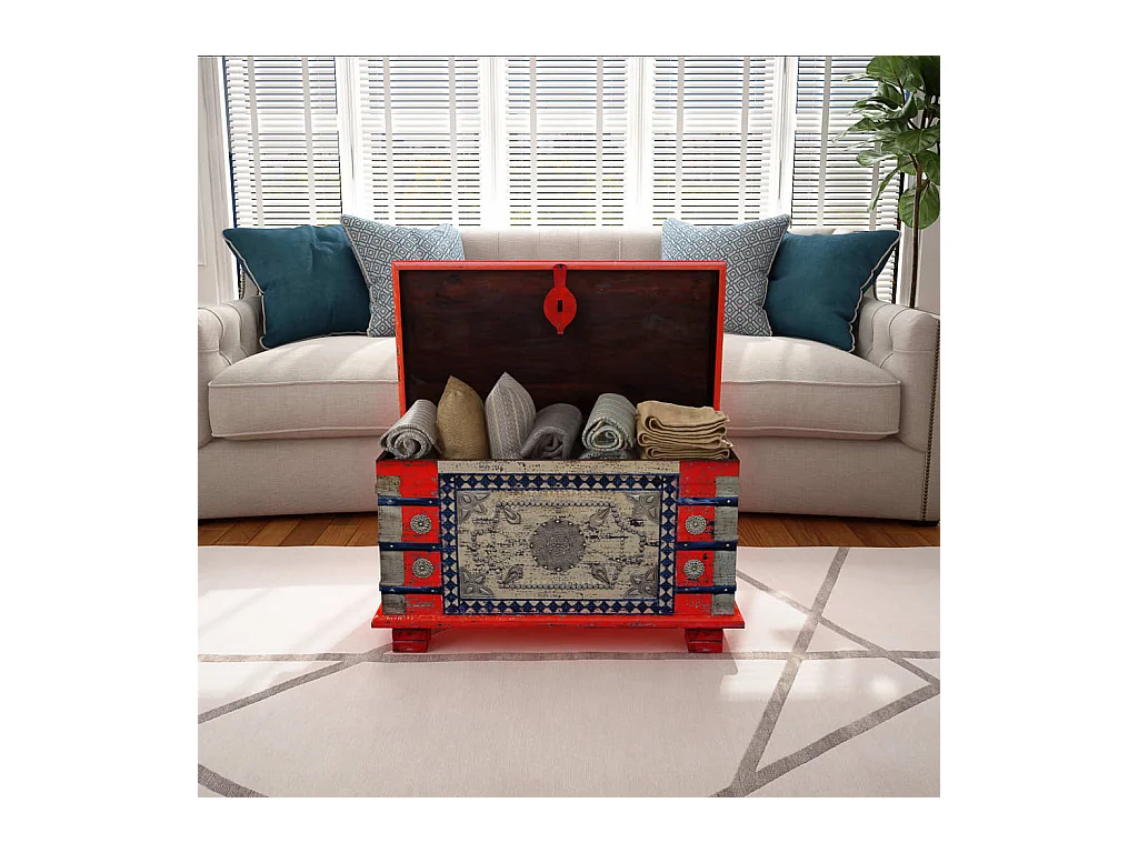 Coffre de rangement Bois de manguier rouge 80 x 40 x 45 cm