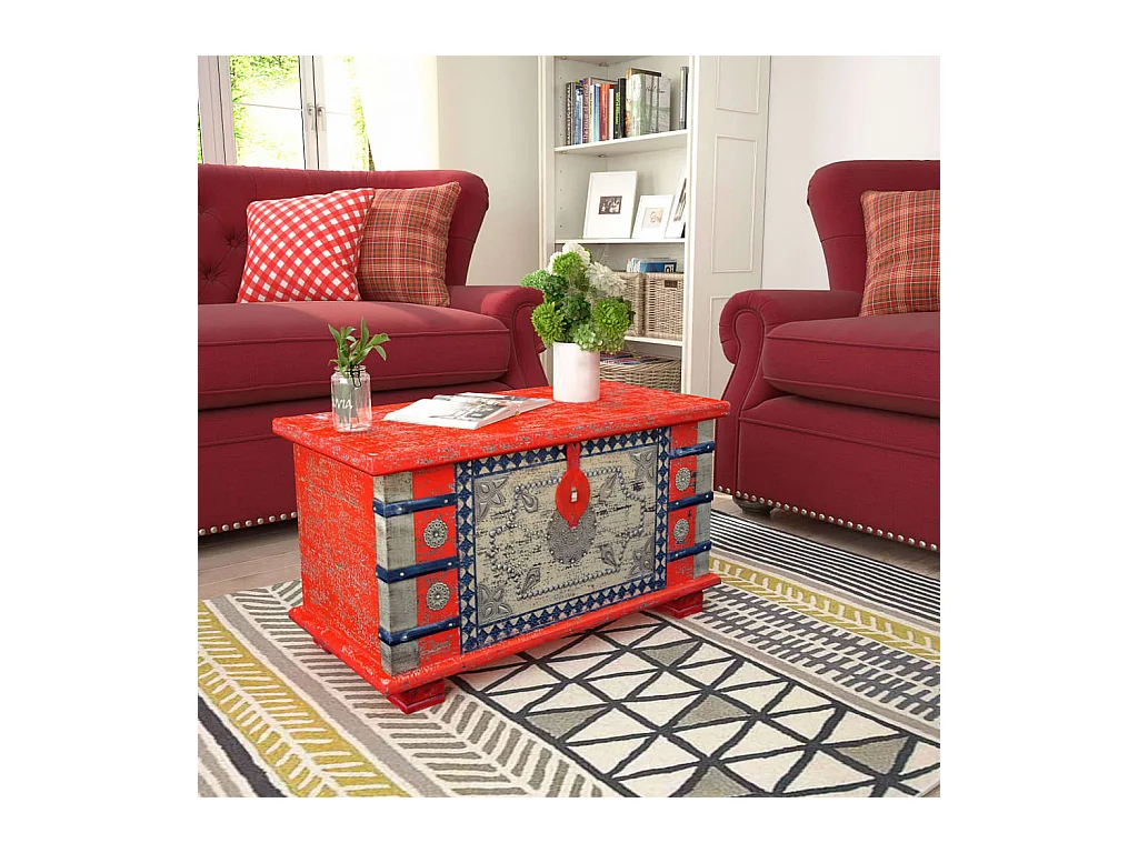 Coffre de rangement Bois de manguier rouge 80 x 40 x 45 cm