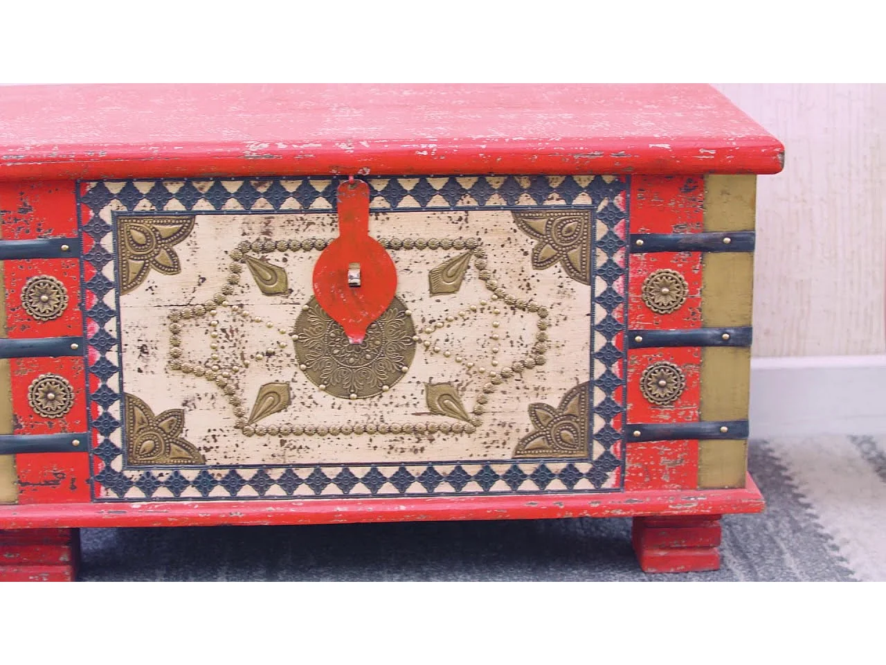 Coffre de rangement Bois de manguier rouge 80 x 40 x 45 cm