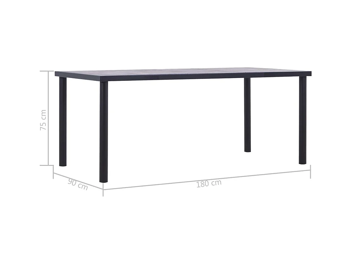 Table à manger Noir et gris béton 180x90x75 cm MDF