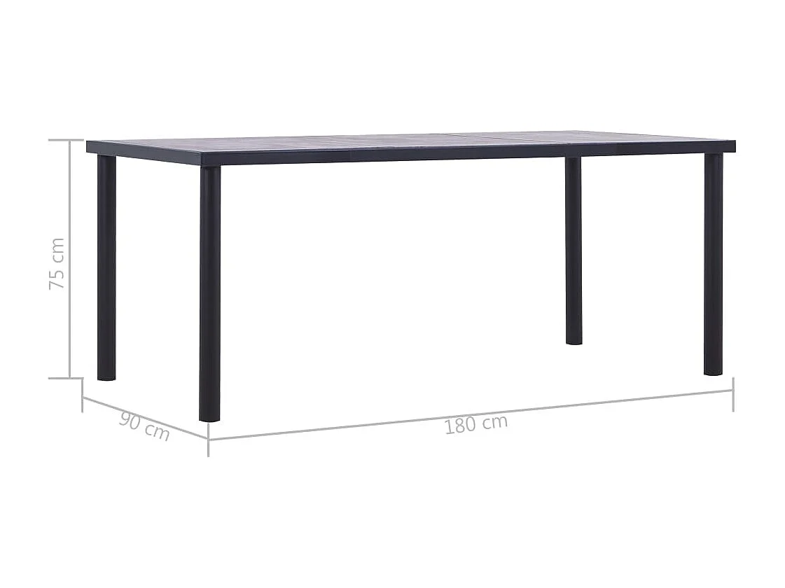 Eettafel 180x90x75 cm MDF zwart en betongrijs