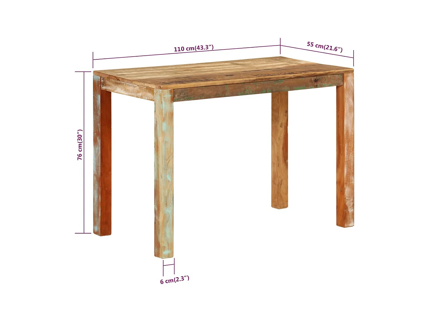 Table de salle à manger 110x55x76cm Bois massif de récupération
