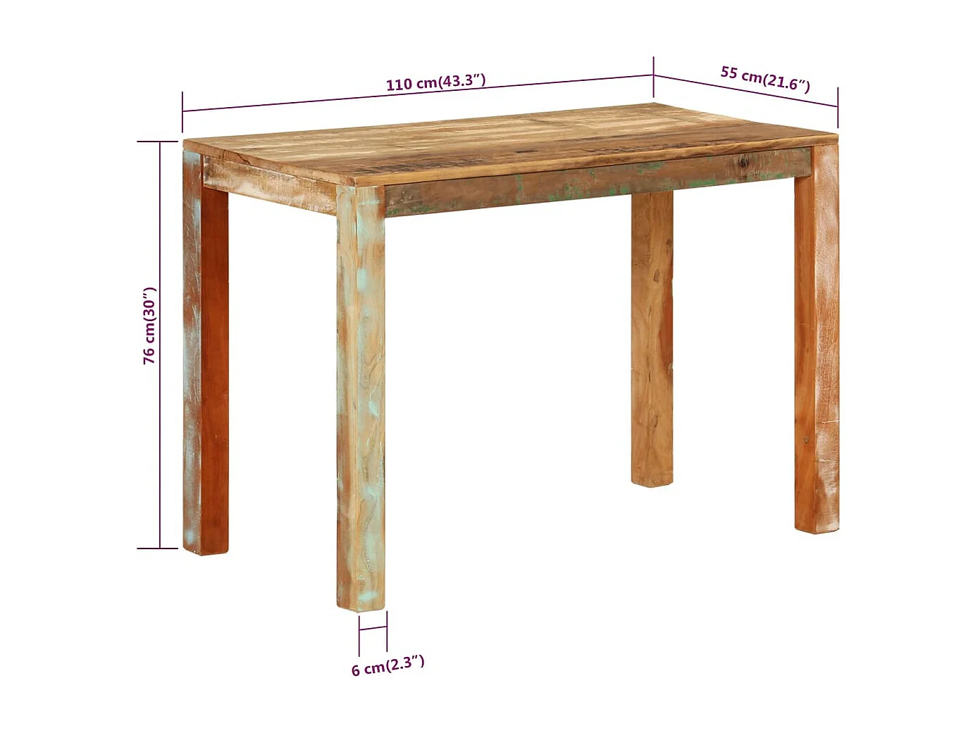 Esstisch 110x55x76 cm Altholz Massiv