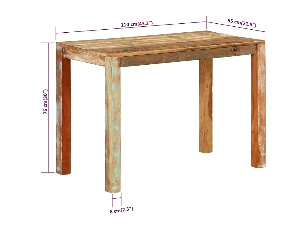 Table de salle à manger 110x55x76cm Bois massif de récupération