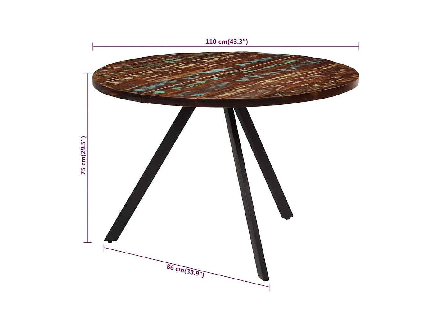Table à manger 110x75 cm Bois massif de récupération