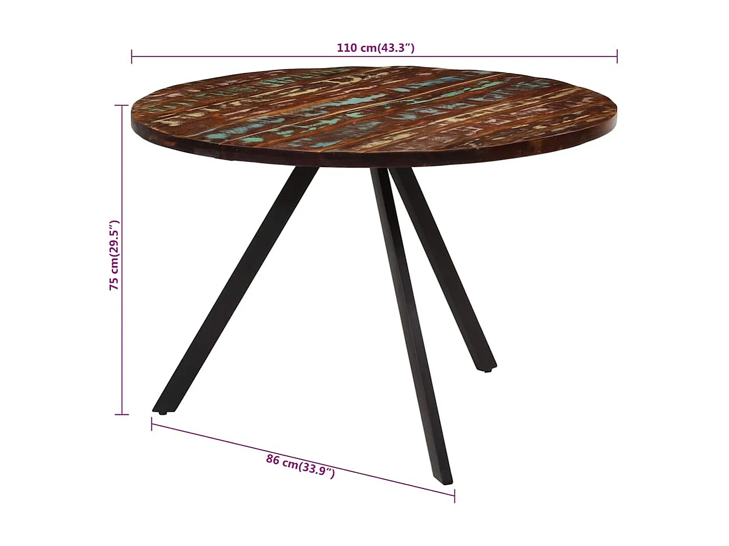 Table à manger 110x75 cm Bois massif de récupération