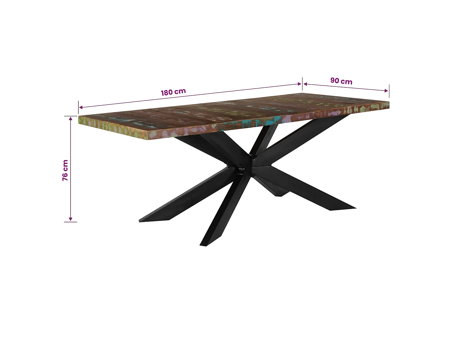 Table de salle à manger 180x90x76cm Bois de récupération solide