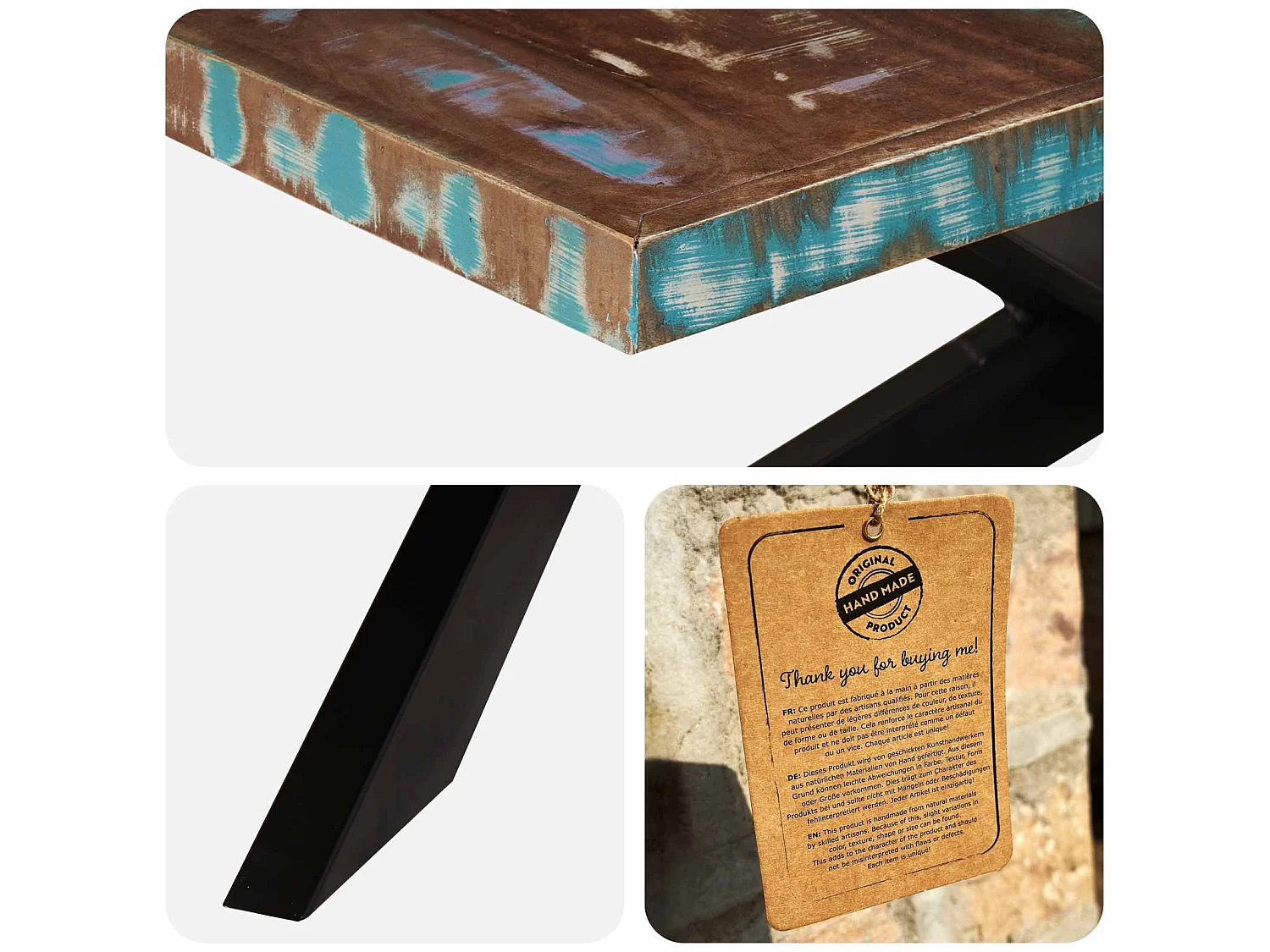 Table de salle à manger 180x90x76cm Bois de récupération solide
