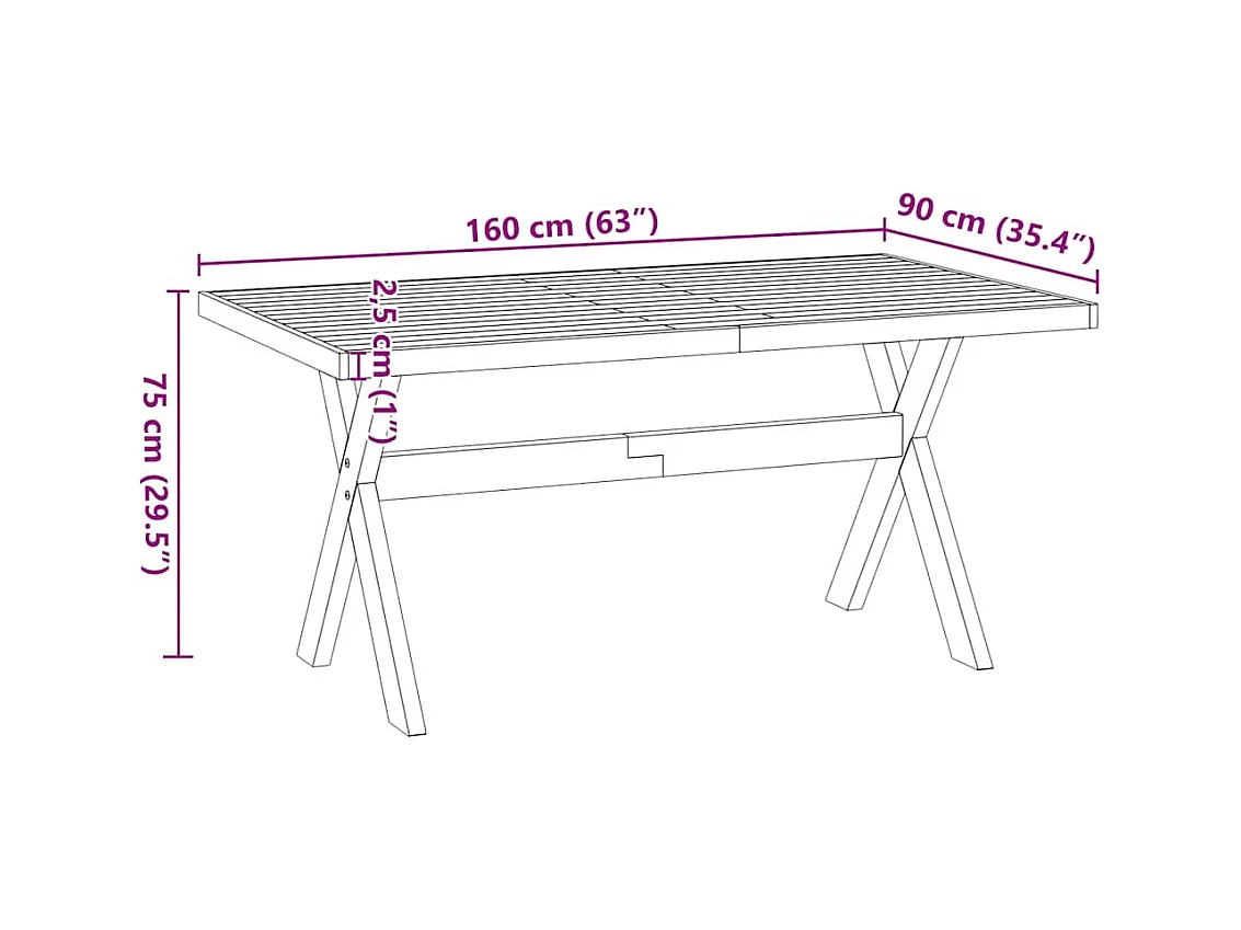 Table à manger NOAIN pieds en forme de X 160x90x75cm massif pin