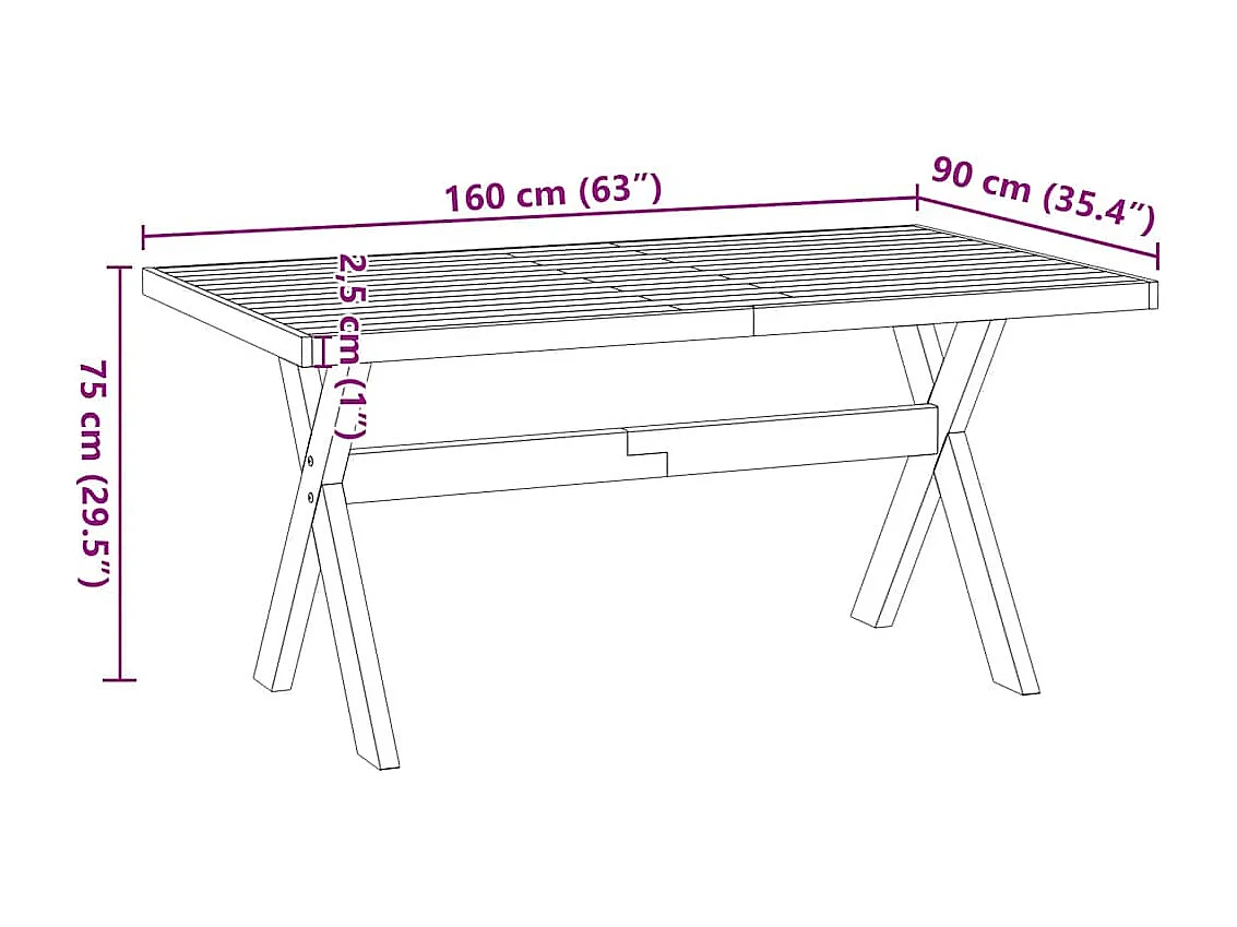 Table à manger NOAIN pieds en forme de X 160x90x75cm massif pin