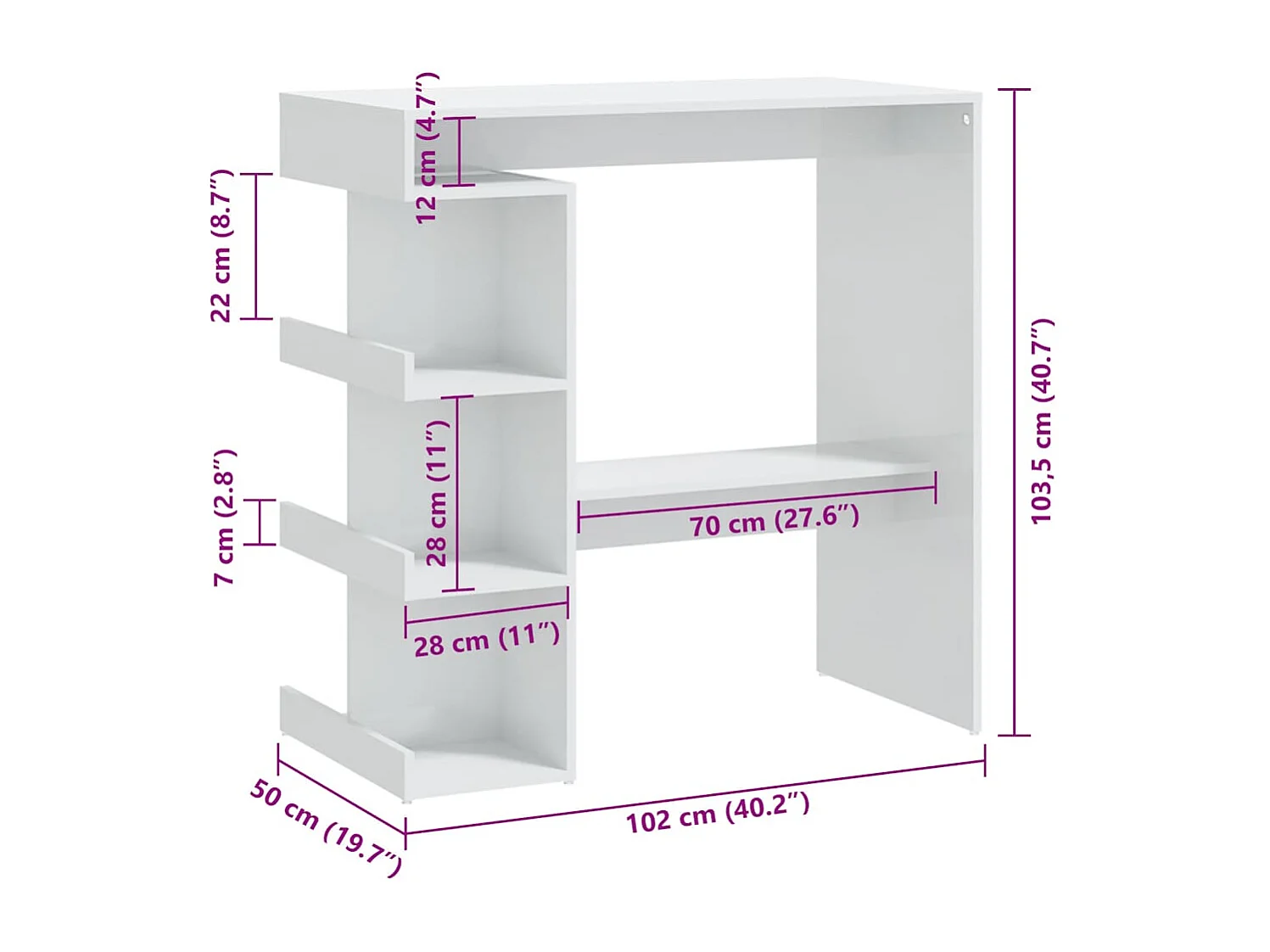 Table de bar étagère de rangement Blanc brillant 100x50x101,5cm