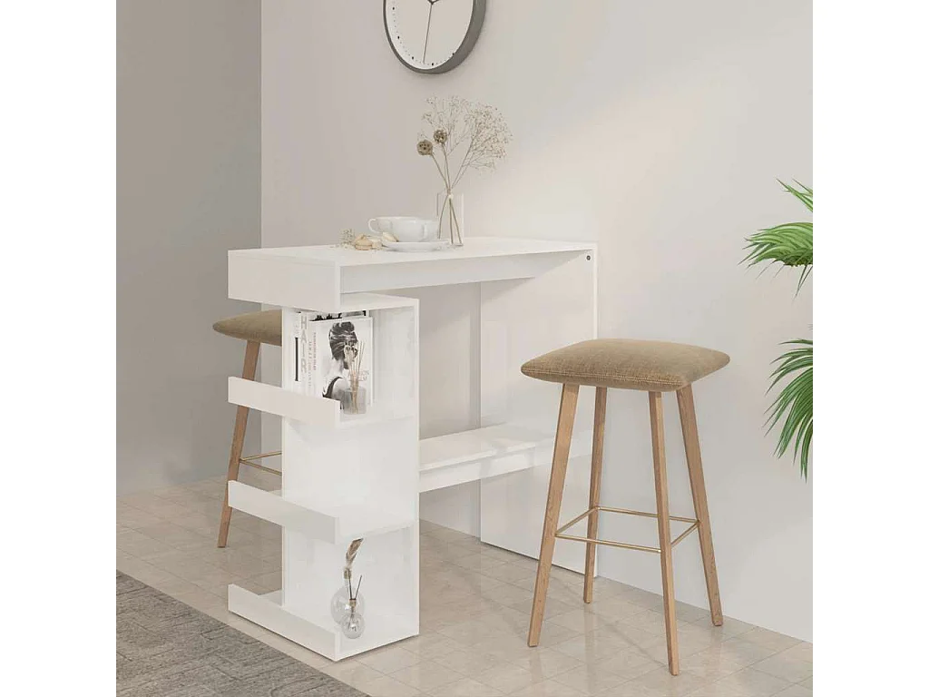 Table de bar étagère de rangement Blanc brillant 100x50x101,5cm