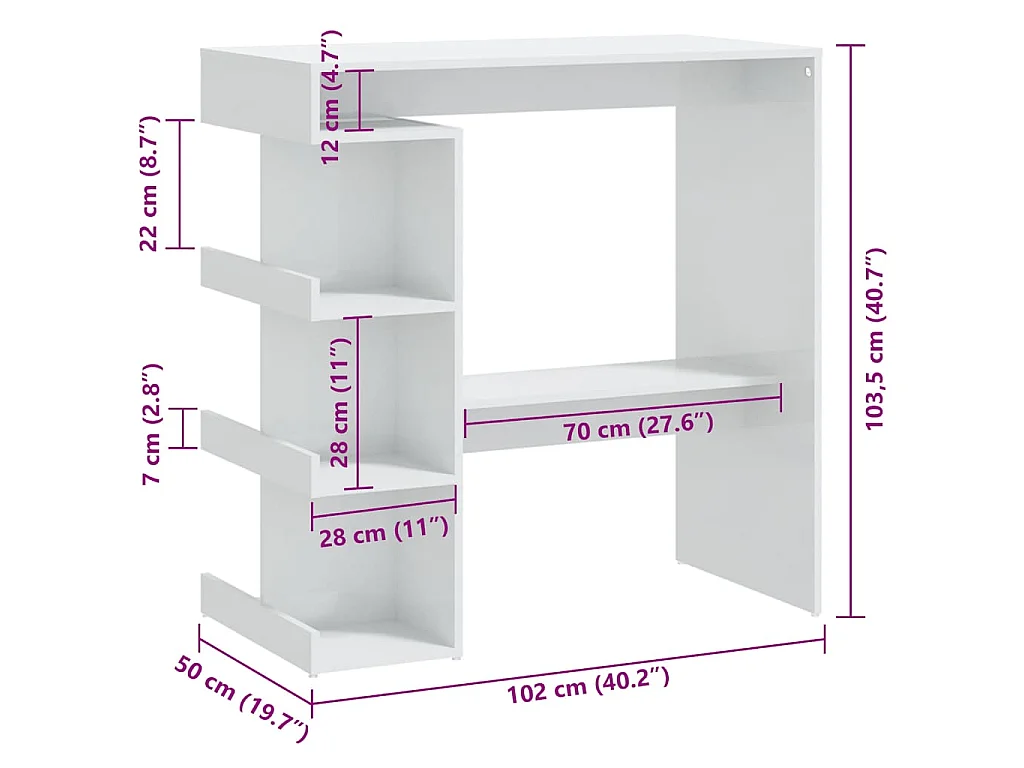 Table de bar étagère de rangement Blanc brillant 100x50x101,5cm