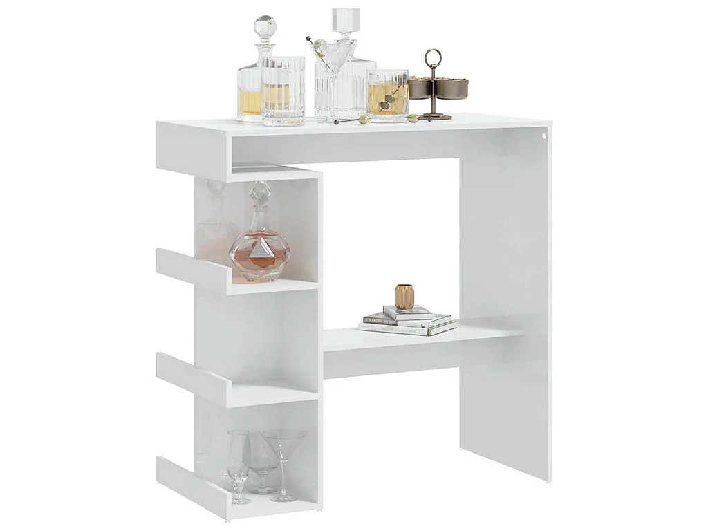 Tavolo da Bar con Ripiani Bianco Lucido 100x50x101,5 cm
