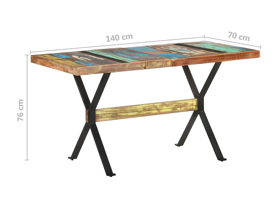Mesa de jantar 140x70x76 cm madeira recuperada maciça