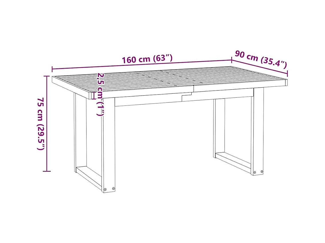 Table à manger NOAIN pieds en forme de U 160x90x75cm massif pin
