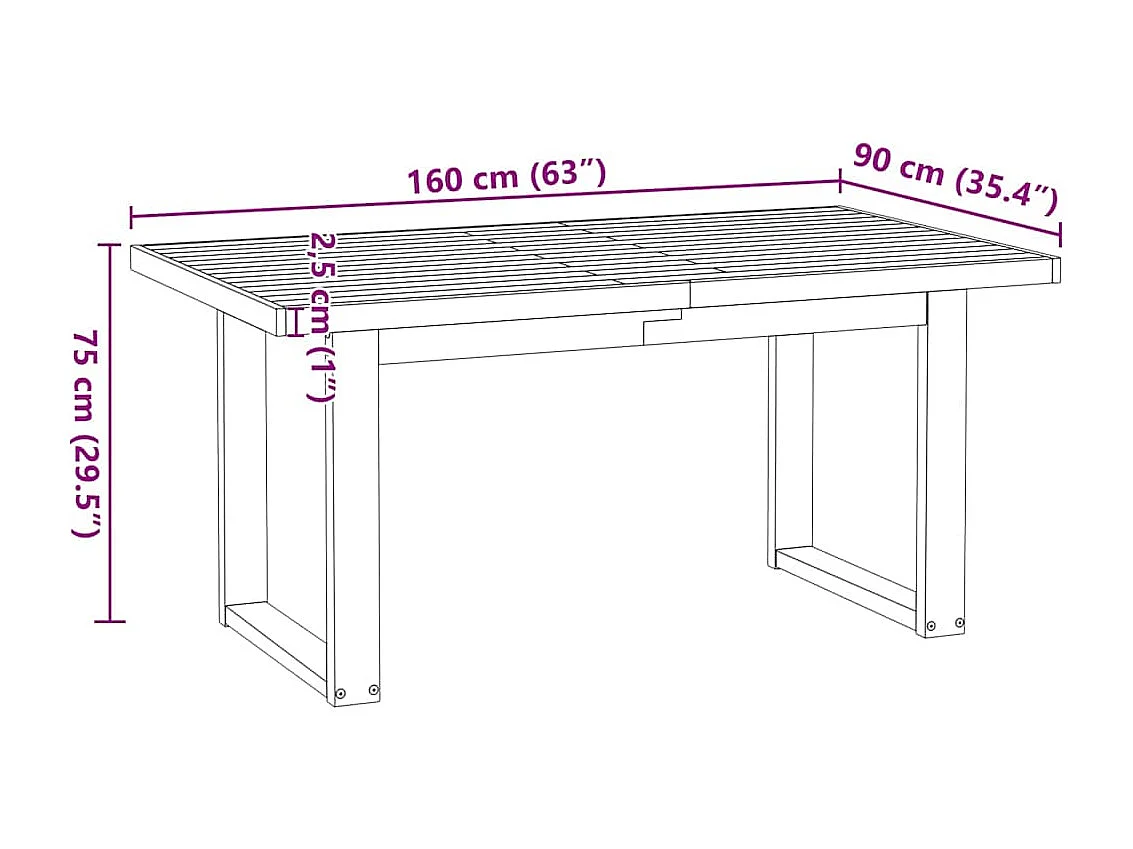 Eettafel NOAIN U-vormige poten 160x90x75 cm massief hout