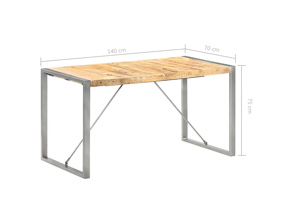 Table à manger 140x70x75 cm bois de manguier massif brut