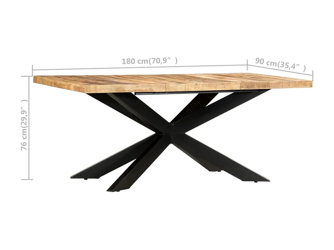 Tavolo da Pranzo 180x90x76 cm in Legno Massello di Mango Grezzo