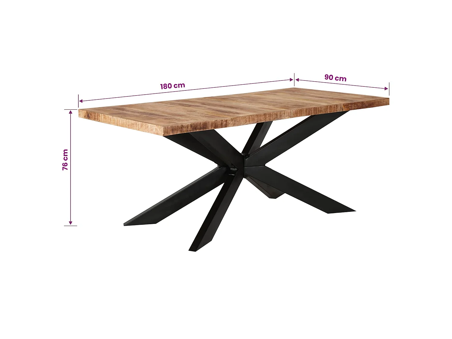 Esstisch 180 x 90 x 76 cm Raues Mango-Massivholz