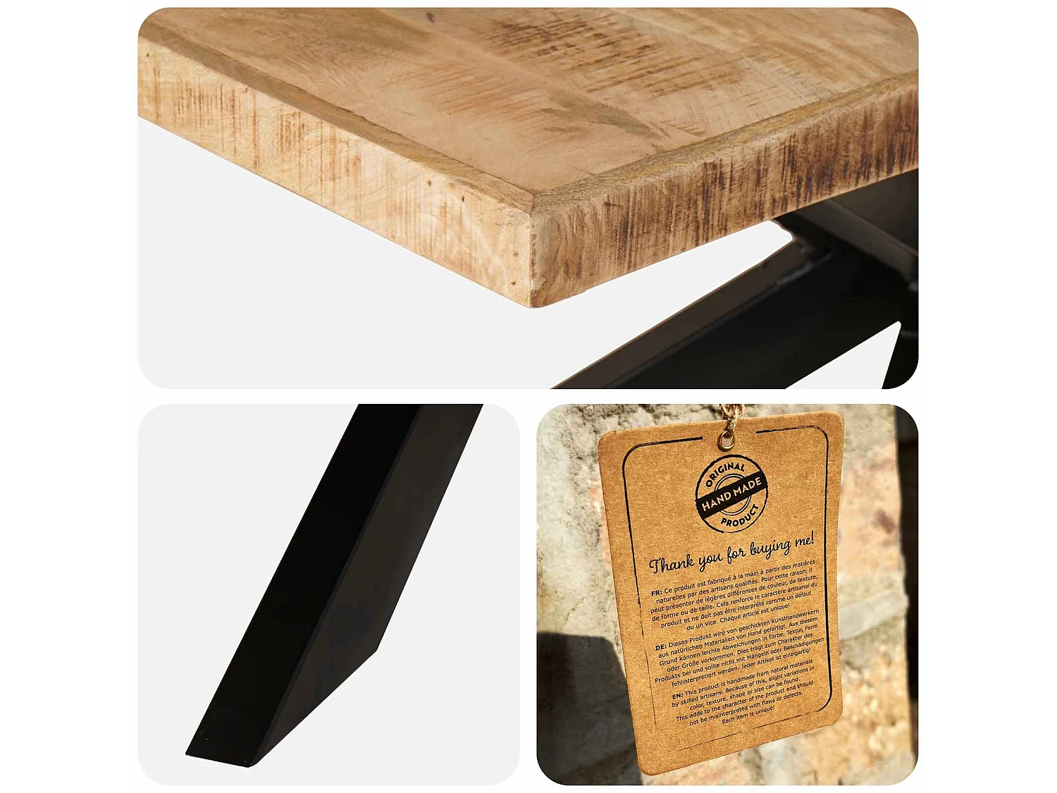 Esstisch 180 x 90 x 76 cm Raues Mango-Massivholz