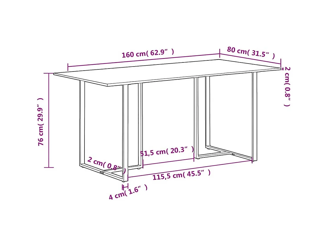 Table de salle à manger 160 cm Bois de manguier brut