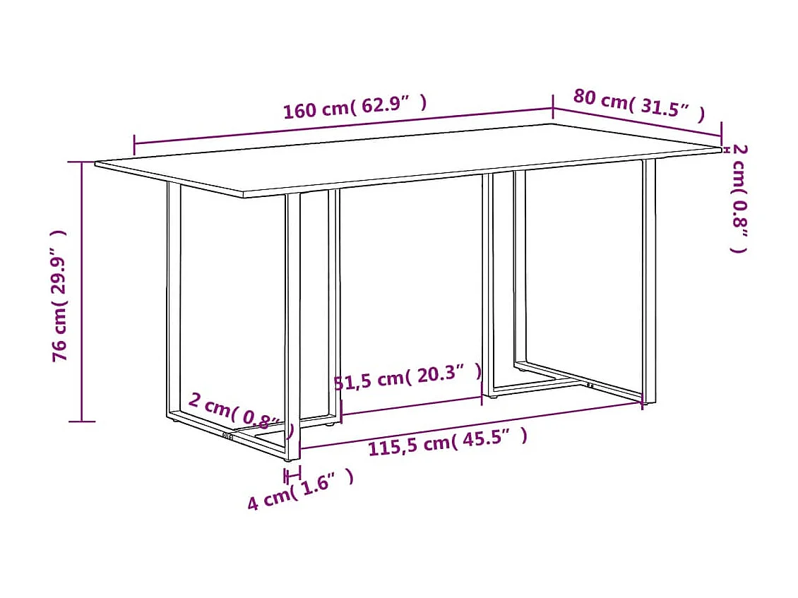 Table de salle à manger 160 cm Bois de manguier brut