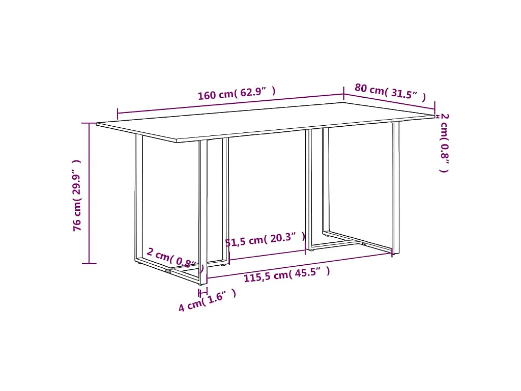 Table de salle à manger 160 cm Bois de manguier brut