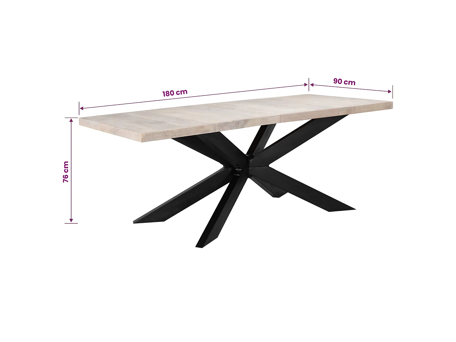 Esstisch 180 x 90 x 76 cm Massives Gebleichtes Mangoholz
