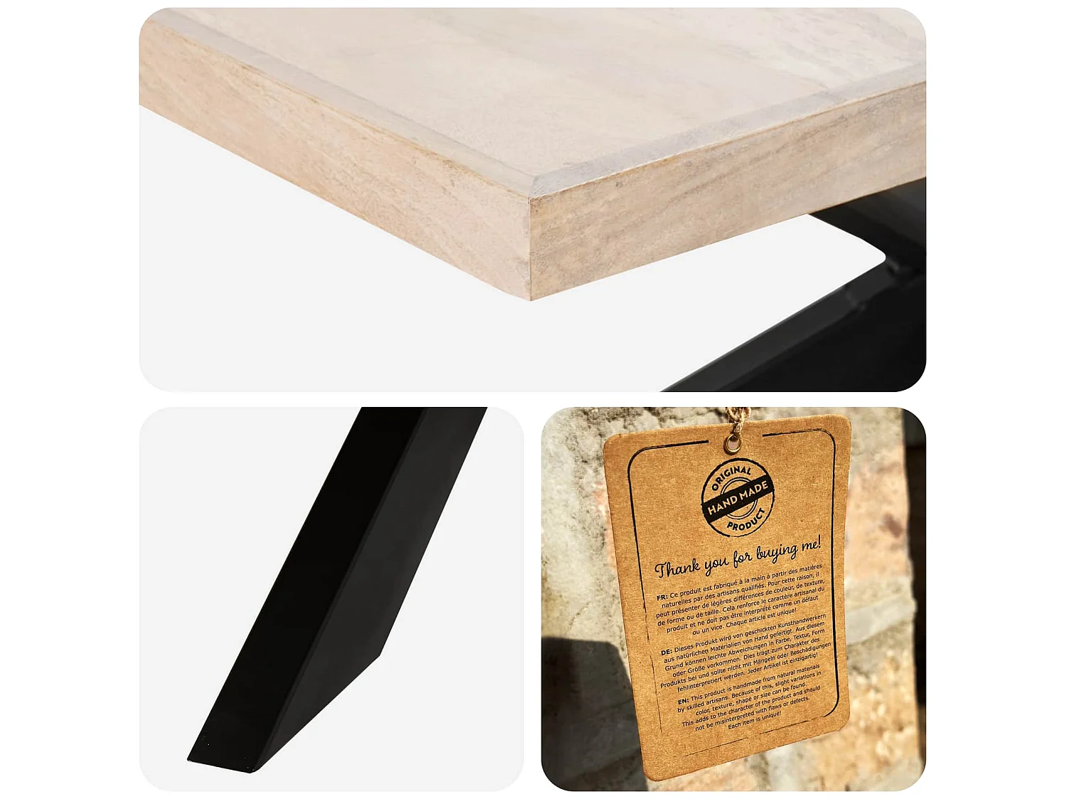 Esstisch 180 x 90 x 76 cm Massives Gebleichtes Mangoholz