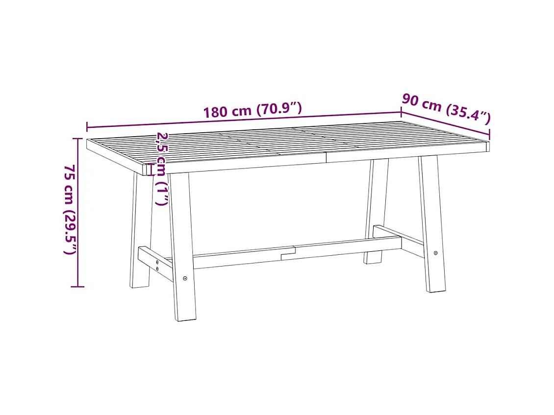 Table à manger NOAIN pieds en forme de A 180x90x75cm massif pin