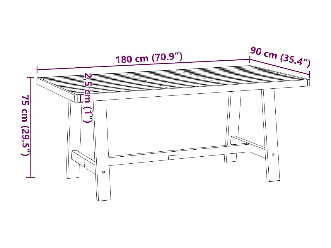 Table à manger NOAIN pieds en forme de A 180x90x75cm massif pin