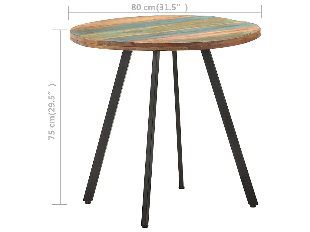 Eettafel 80 cm massief gerecycled hout