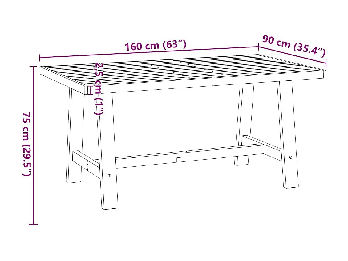 Eettafel NOAIN A-vormige poten 160x90x75 cm massief hout