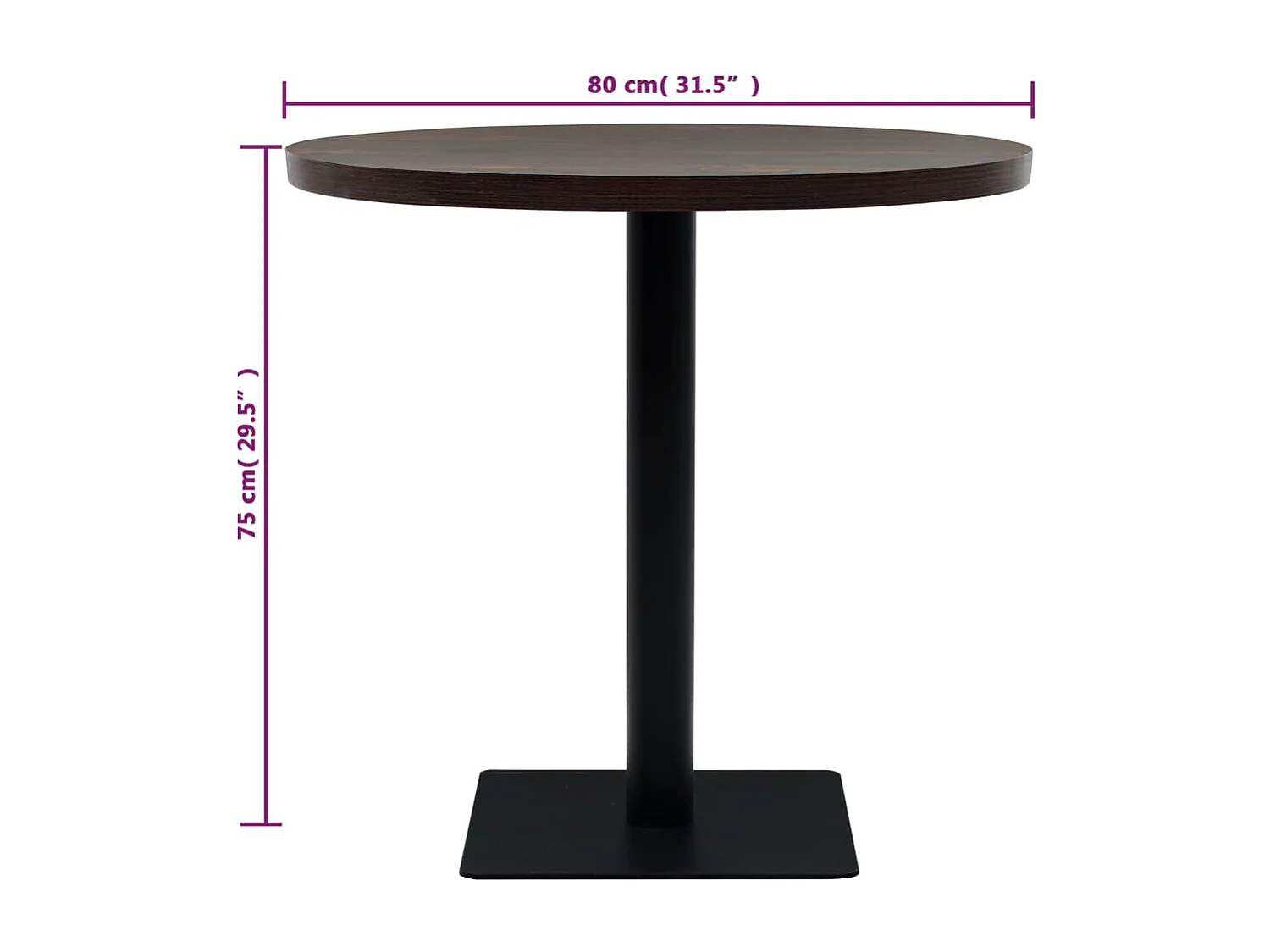 Table de bistro MDF et acier Rond 80 x 75 cm Frêne foncé