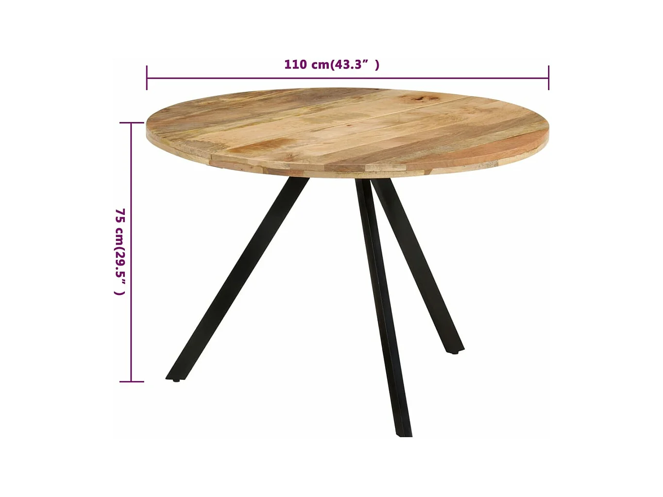 Mesa de jantar 110x75 cm madeira de mangueira maciça