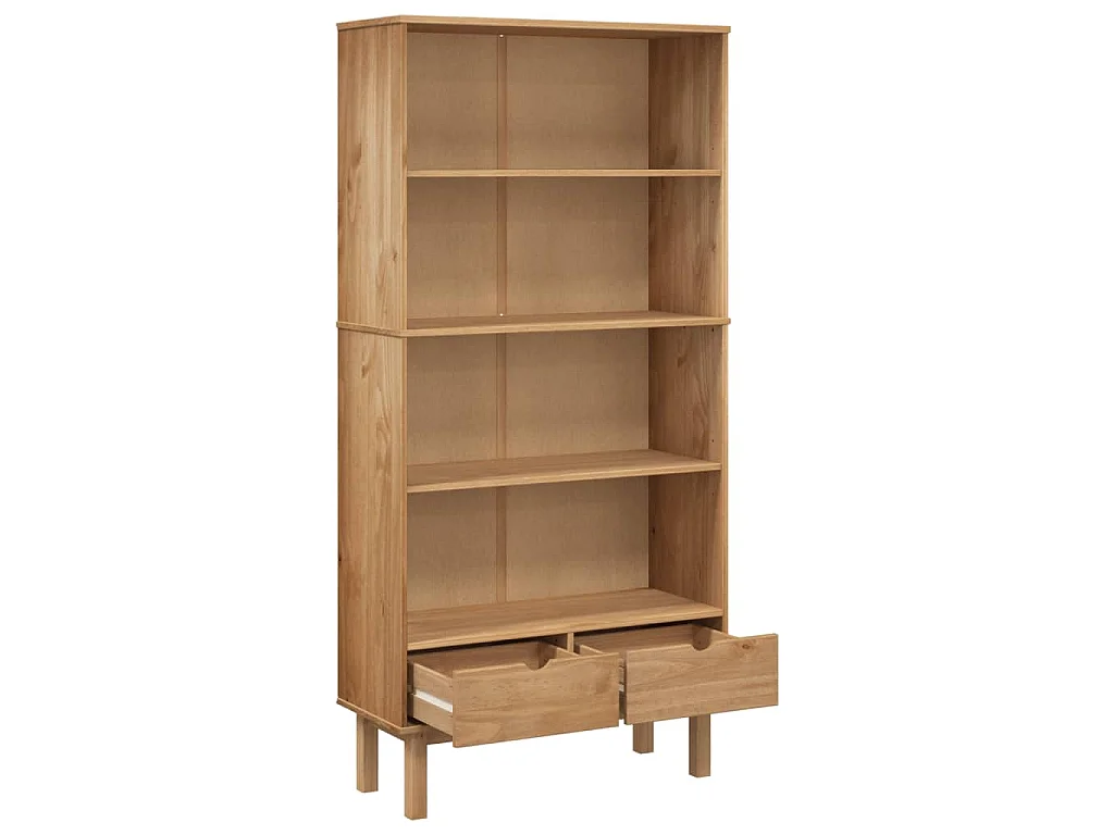 Bibliothèque OTTA avec 2 tiroirs Marron Bois massif pin