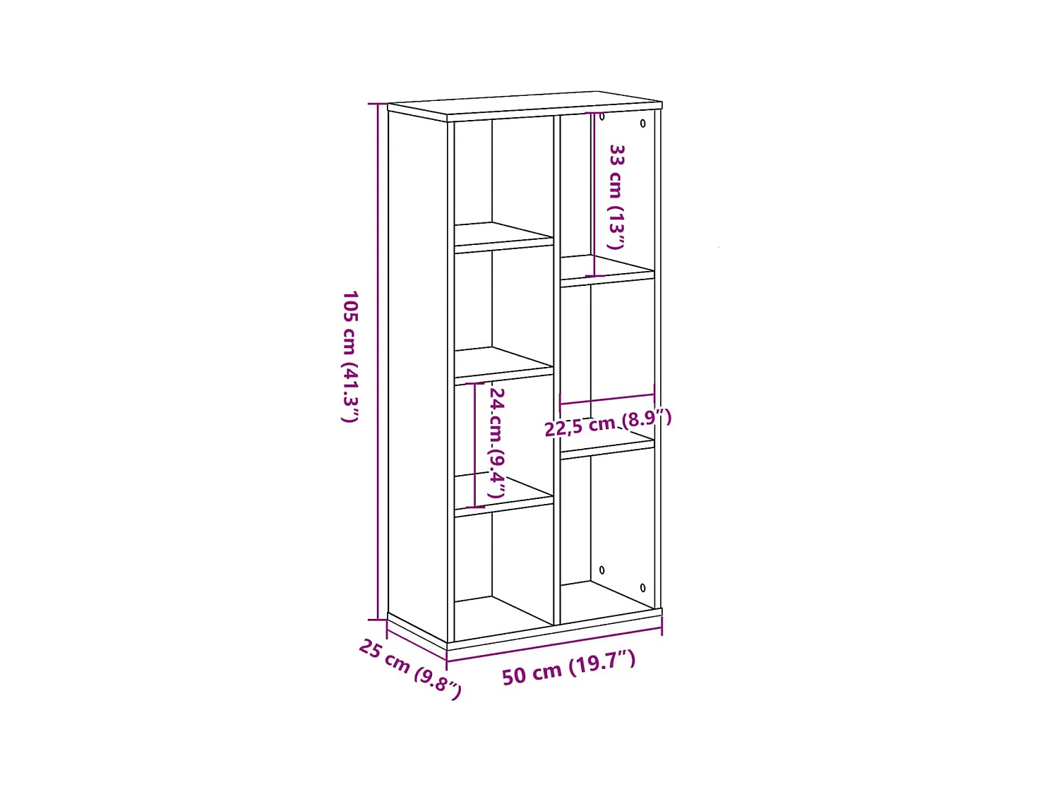 Boekenkast 50x25x105 cm bewerkt hout wit