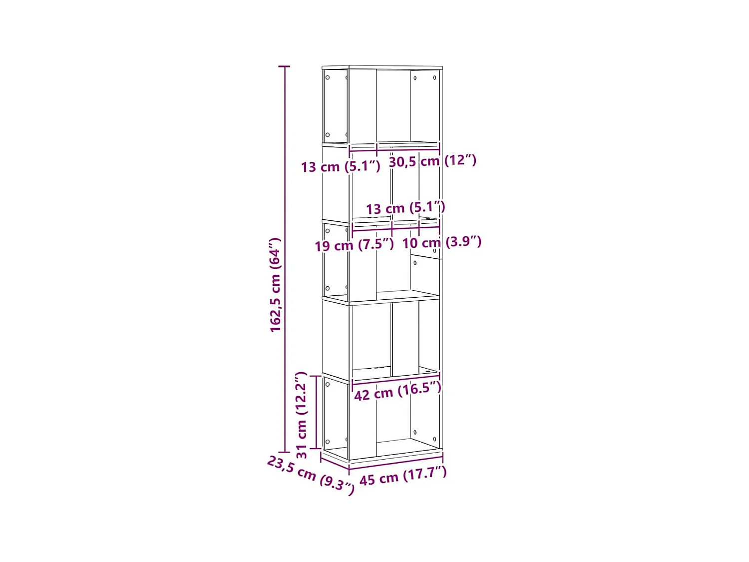 Bibliothèque 5 niveaux chêne artisanal bois ingénierie