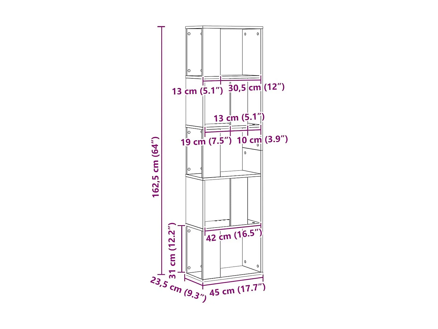 Bücherregal 5 Böden Artisan-Eiche 45x23,5x162,5 Holzwerkstoff