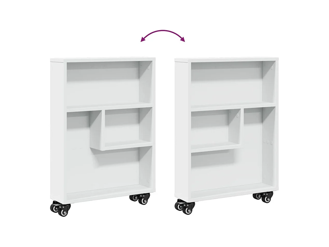 Chariot de rangement étroit blanc 48x13x68 cm bois d'ingénierie