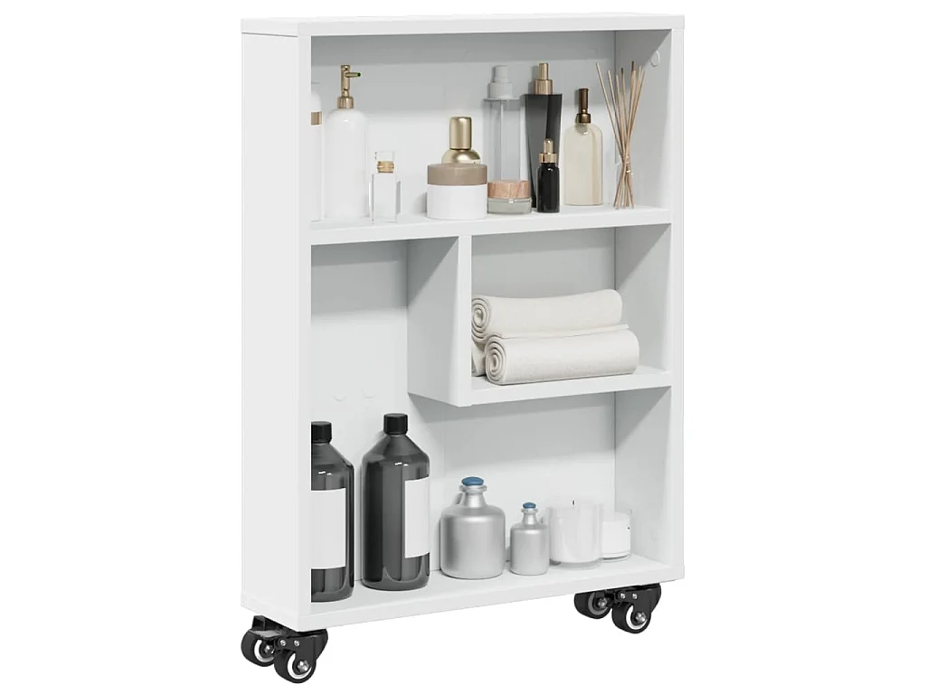 Chariot de rangement étroit blanc 48x13x68 cm bois d'ingénierie